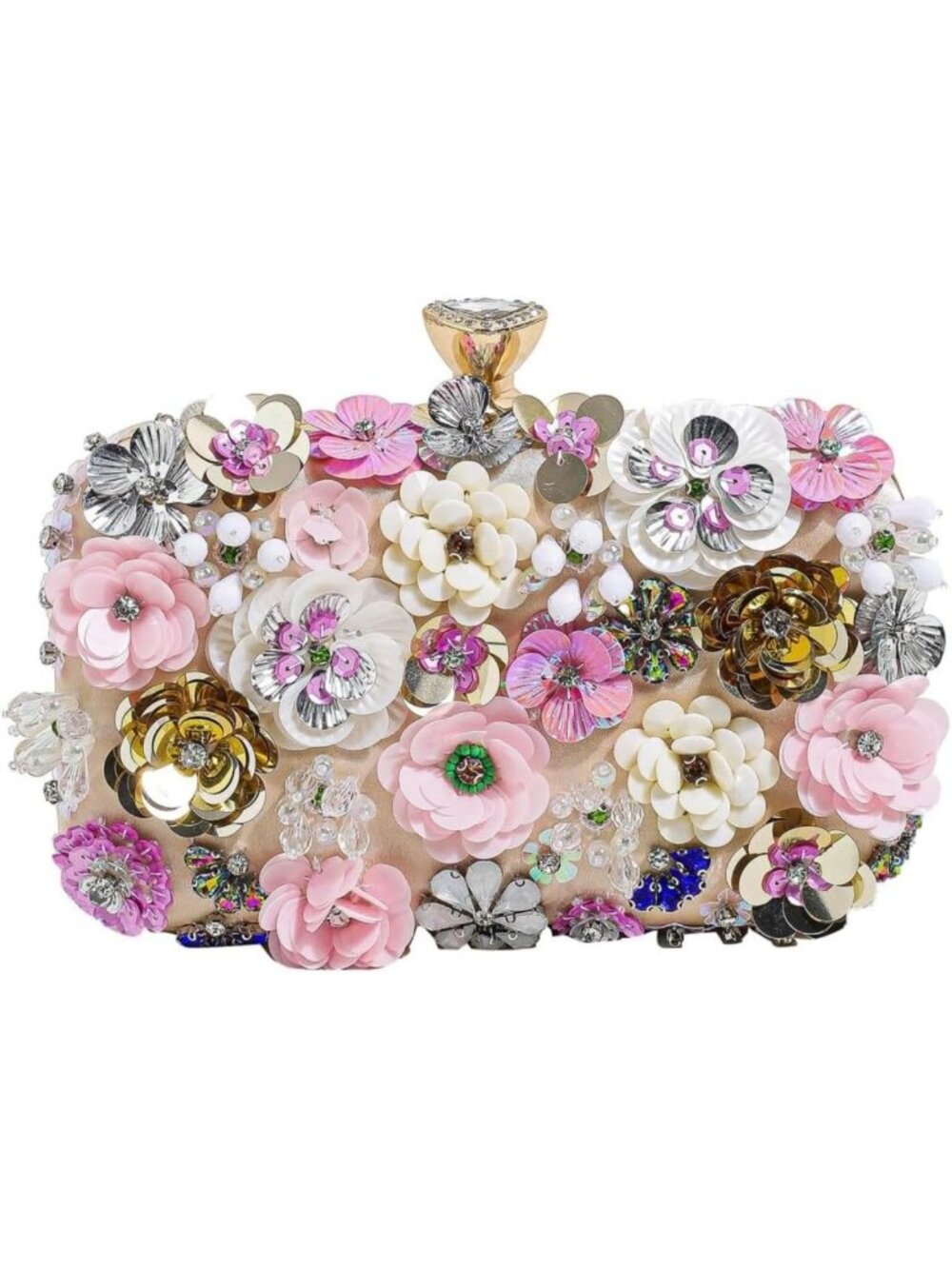 Floral Beaded Evening Clutch Purse for Women - Elegant Flower Design, Gold